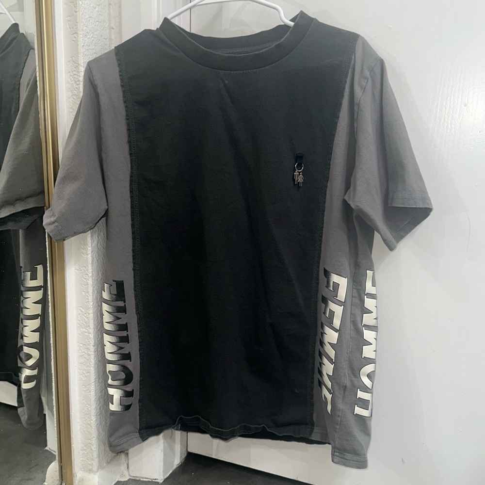 homme femme black and gray panel tee shirt, HOMME FEMME